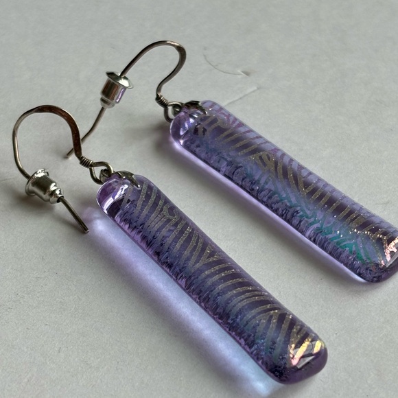 Dangling sparkling opalescent earrings/ pierced ears only/ about 1 1/2 in length - Picture 1 of 8